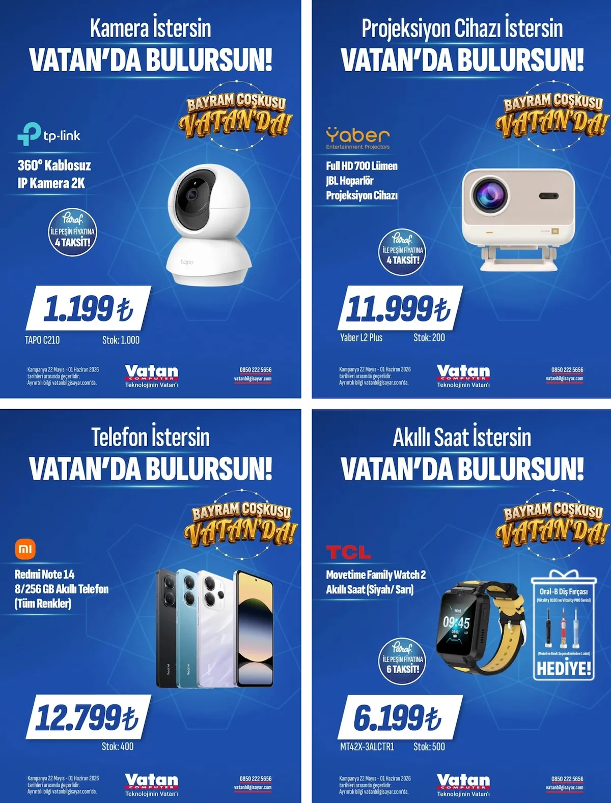 Vatan Vatan Bilgisayar 22 Mayıs 2026 Aktüel Kataloğu sayfa 5: Yaber L2 Plus Full Hd 700 Lumen Jbl Hoparlor Projeksiyon Cihazi, Redmi Note 14 8/256 Gb Akıllı Telefon