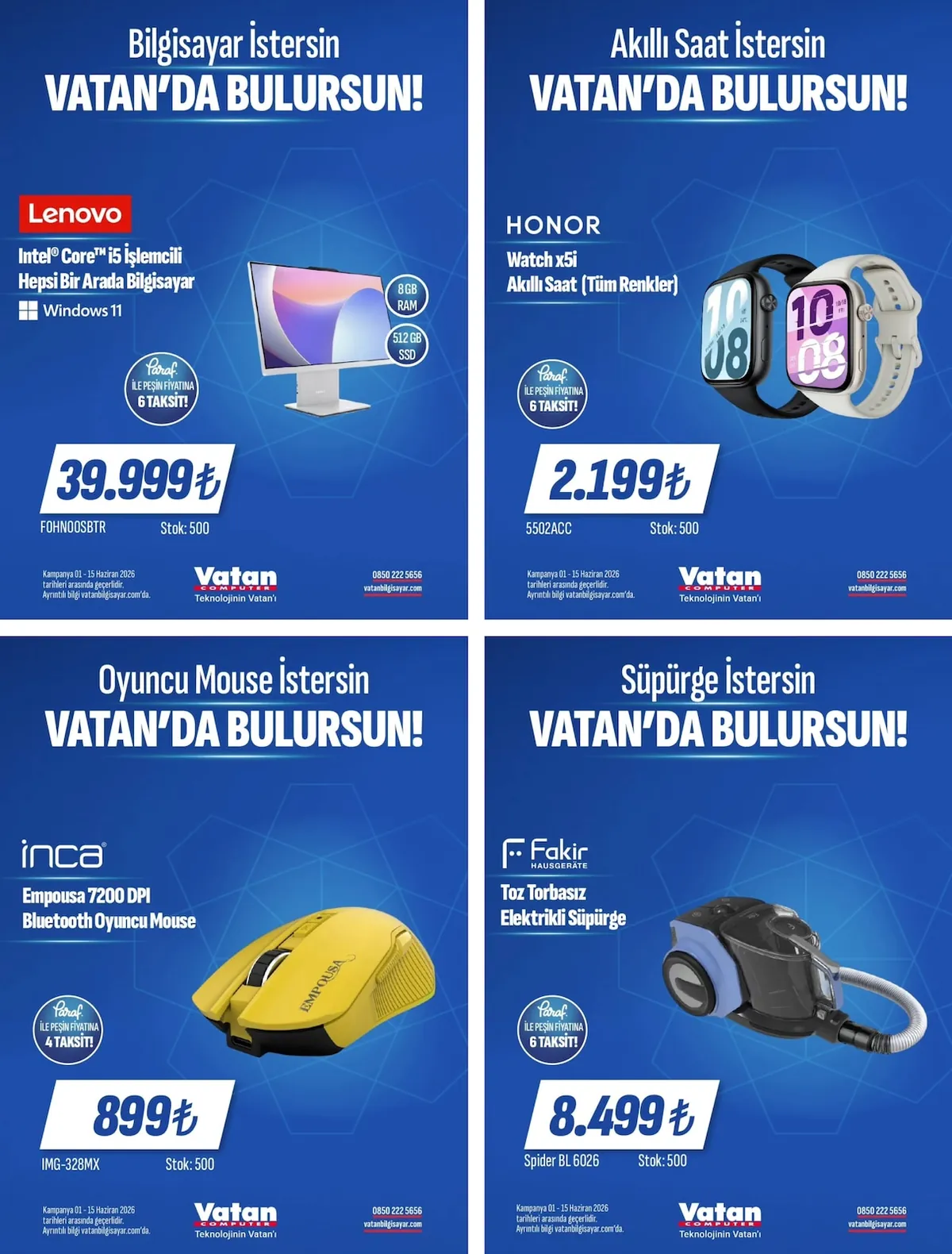 Vatan Vatan Bilgisayar 1 Haziran 2026 Aktüel Kataloğu sayfa 3: Fakir Toz Torbasız Elektrikli Süpürge Spider Bl 6026, Lenovo Intel Core I5 İşlemcili Hepsi Bir Arada Bilgisayar Windows 11