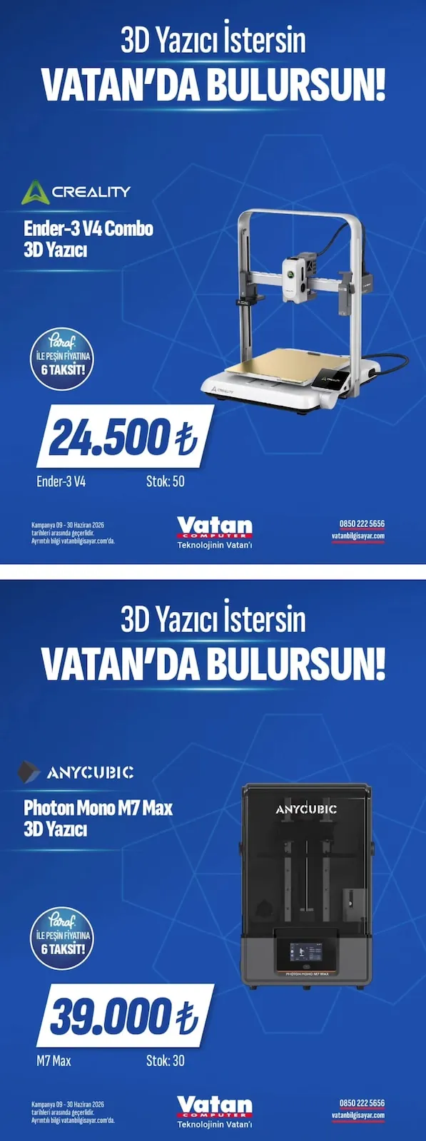 Vatan Vatan Bilgisayar 9 Haziran 2026 Aktüel Kataloğu sayfa 1: Creality Ender-3 V4 Combo 3D Yazıcı