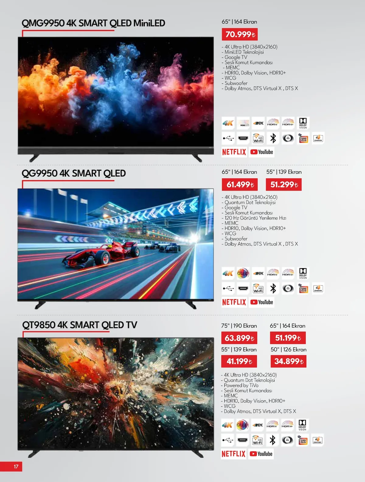 Vestel Vestel 17 Şubat 2026 Aktüel Kataloğu sayfa 17: Qg9950 4K Smart Qled 65" | 164 Ekran, Qmg9950 4K Smart Qled Miniled 65" | 164 Ekran