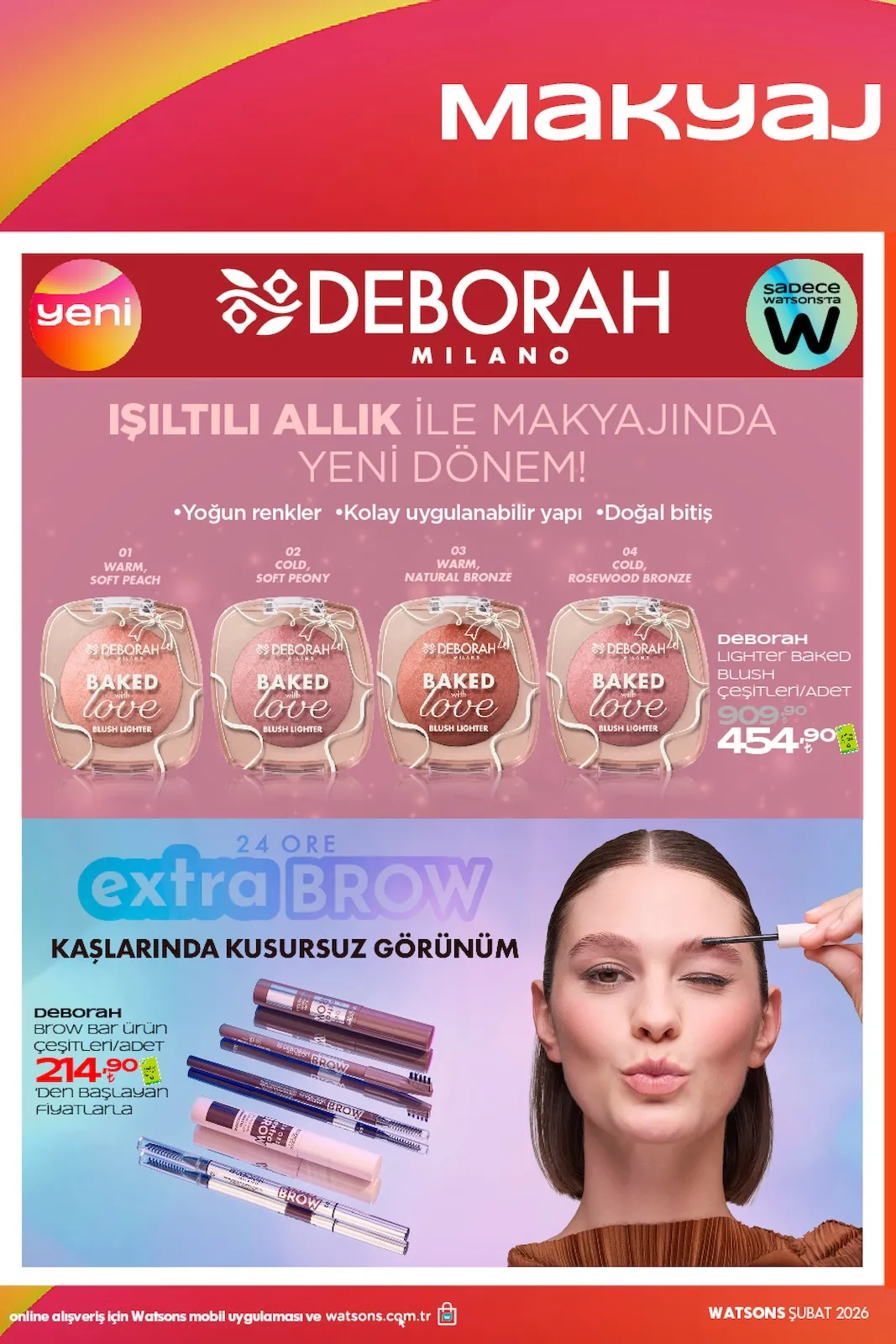 Watsons Watsons 29 Ocak 2026 Aktüel Kataloğu sayfa 28: Deborah Milano Baked With Love Blush Lighter, Deborah Brow Bar Ürün Çeşitleri/Adet