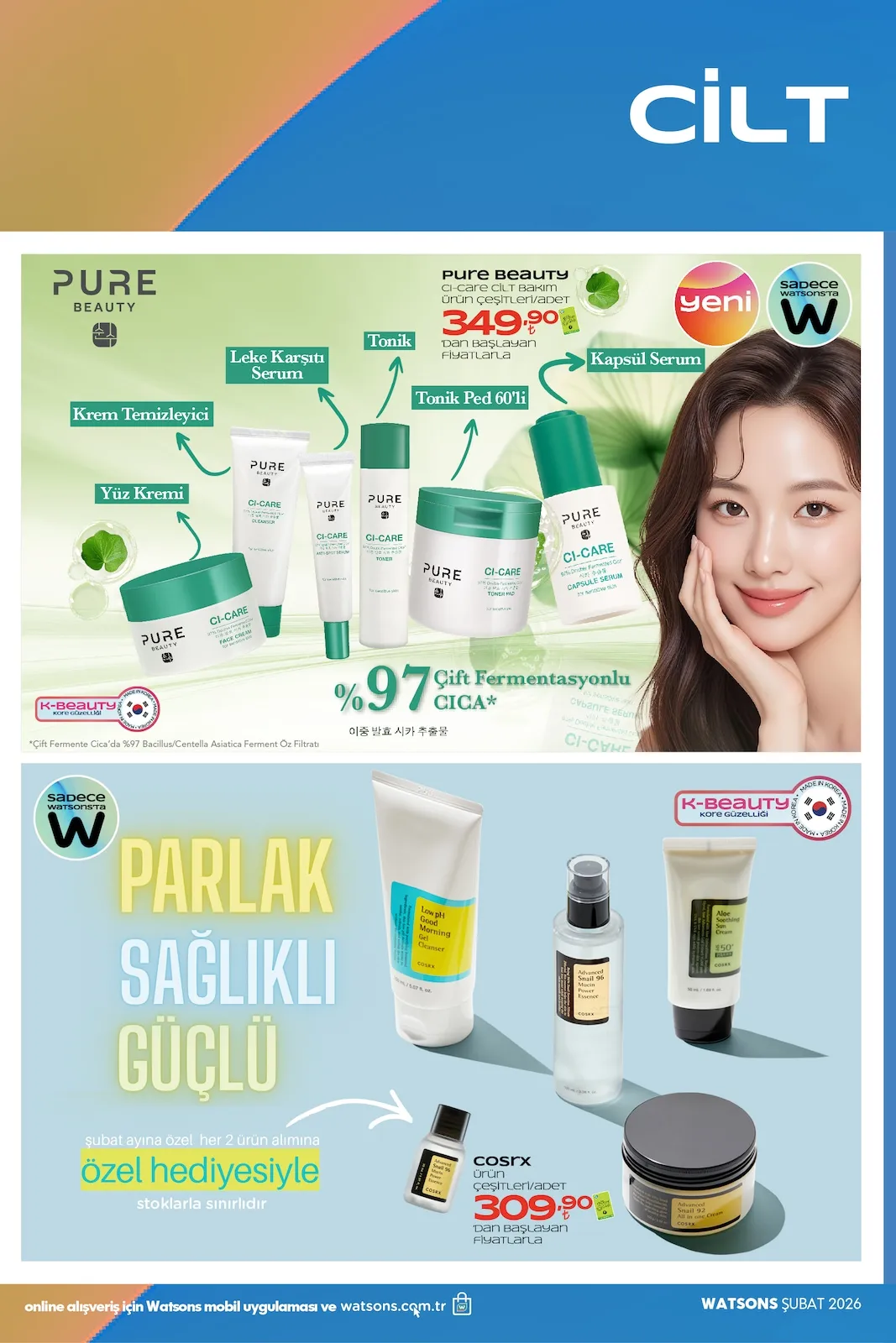 Watsons Watsons 29 Ocak 2026 Aktüel Kataloğu sayfa 31: Pure Beauty Ci-Care Cilt Bakım Ürün Çeşitleri/Adet, Cosrx Ürün Çeşitleri/Adet