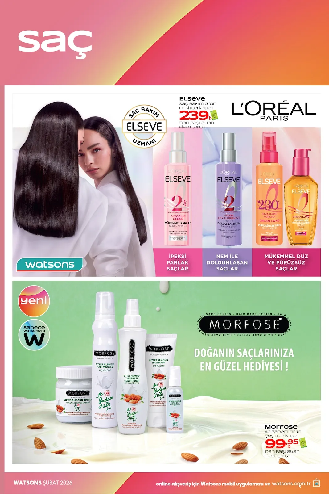 Watsons Watsons 29 Ocak 2026 Aktüel Kataloğu sayfa 39: Elseve Saç Bakım Ürün Çeşitleri, Morfose Acıbadem Ürün Çeşitleri