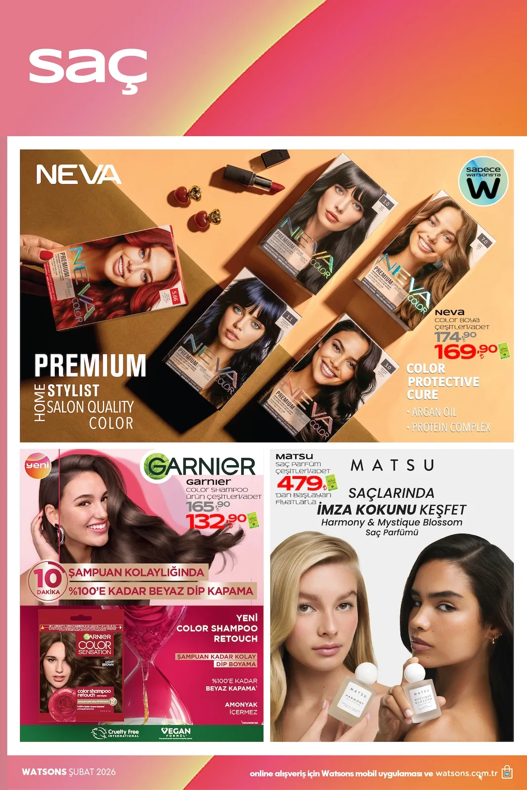 Watsons Watsons 29 Ocak 2026 Aktüel Kataloğu sayfa 41: Matsu Saç Parfüm Çeşitleri / Adet, Garnier Color Shampoo Ürün Çeşitleri / Adet