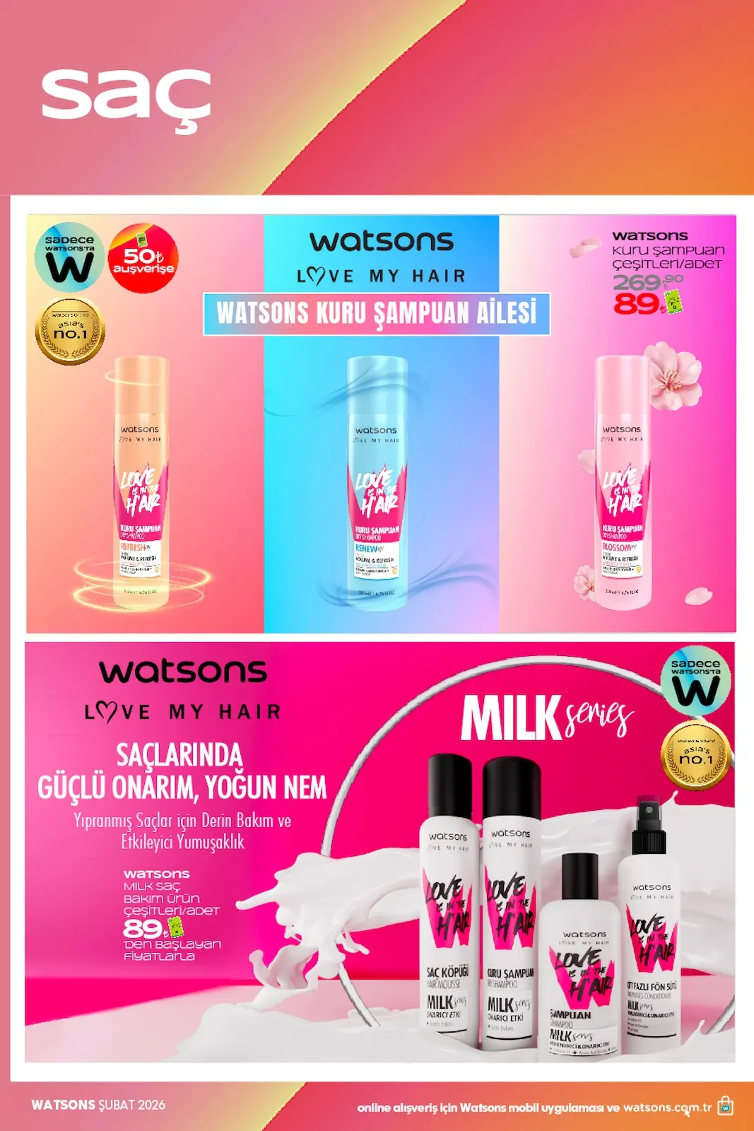 Watsons Watsons 29 Ocak 2026 Aktüel Kataloğu sayfa 42: Watsons Milk Saç Bakım Ürün Çeşitleri