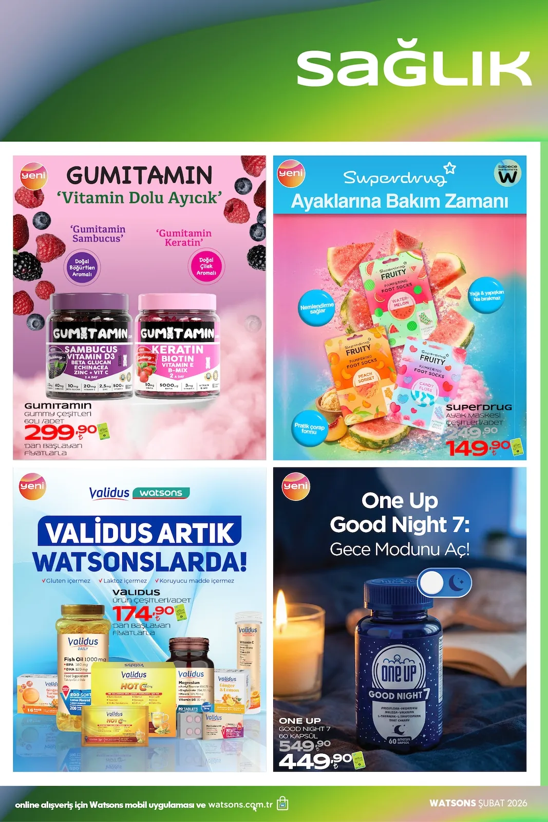 Watsons Watsons 29 Ocak 2026 Aktüel Kataloğu sayfa 48: One Up Good Night 7 60 Kapsül, Superdrug Ayak Maskesi Çeşitleri