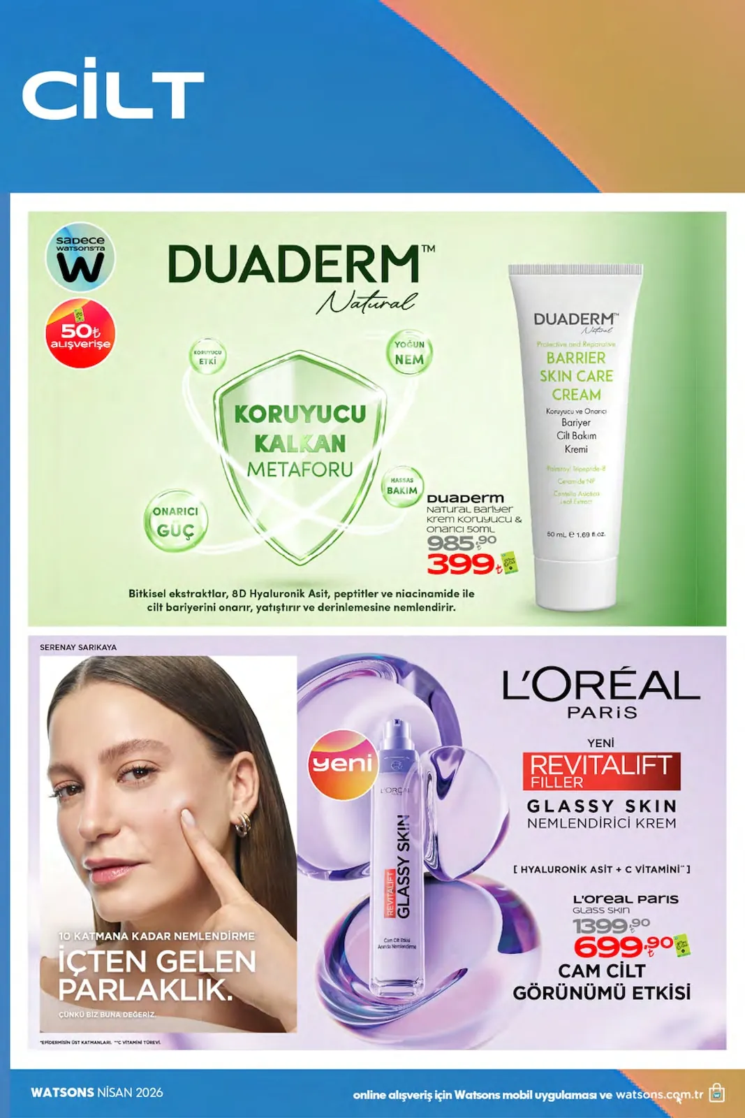Watsons Watsons 26 Mart 2026 Aktüel Kataloğu sayfa 20: L'Oreal Paris Revitalift Filler Glassy Skin Nemlendirici Krem, L'Oréal Paris Revitalift Filler Glassy Skın Nemlendırıcı Krem