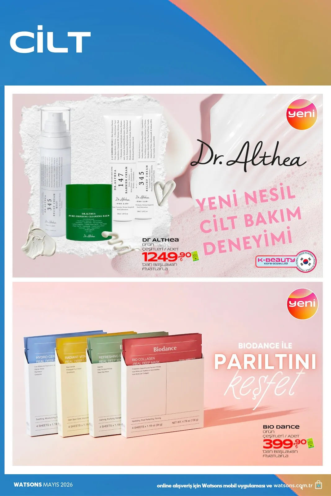 Watsons Watsons 28 Nisan 2026 Aktüel Kataloğu sayfa 22: Biodance Real Deep Mask Seti 4X34G, Dr. Althea Cilt Bakım Ürünleri