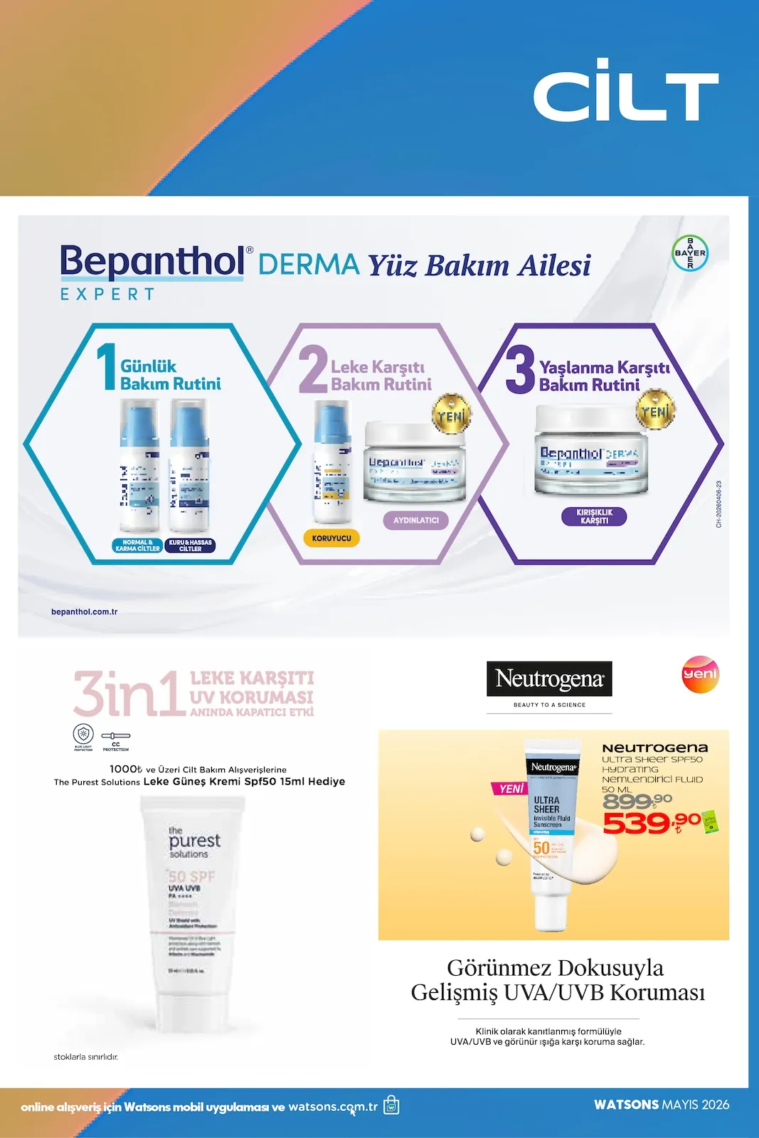 Watsons Watsons 28 Nisan 2026 Aktüel Kataloğu sayfa 23: Neutrogena Ultra Sheer Spf50 Hydrating Nemlendirici Fluid 50 Ml