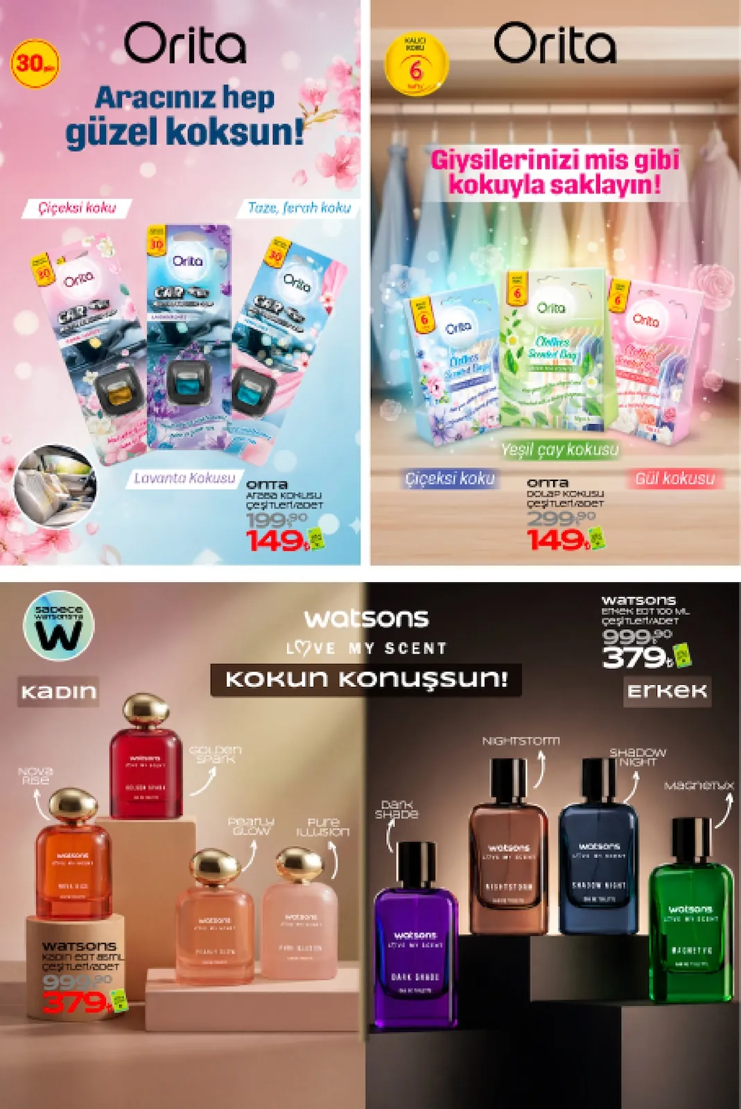 Watsons Watsons 28 Nisan 2026 Aktüel Kataloğu sayfa 36: Orita Car Air Freshener Çiçeksi Koku, Orita Clothes Scented Bag Yeşil Çayı Kokusu