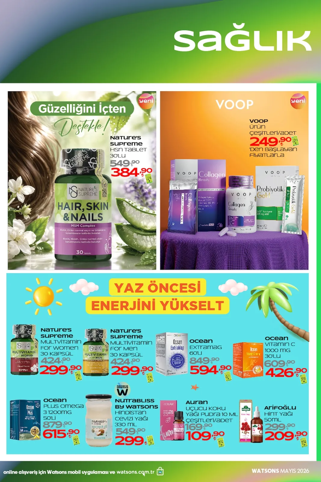 Watsons Watsons 28 Nisan 2026 Aktüel Kataloğu sayfa 49: Nature'S Supreme Hair, Skin & Nails 30 Tablet, Nutrabliss By Watsons Hindistan Cevizi Yağı 330 Ml