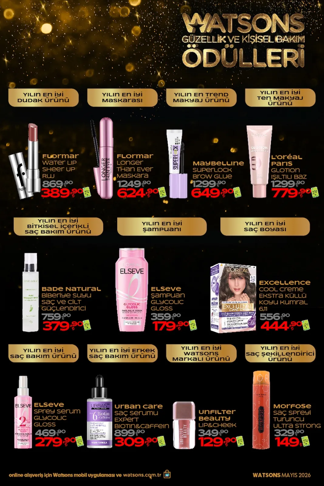 Watsons Watsons 28 Nisan 2026 Aktüel Kataloğu sayfa 9: Bade Natural Biberiye Suyu Saç Ve Cilt Güçlendirici, L'Oréal Paris Glotion Işıltılı Baz