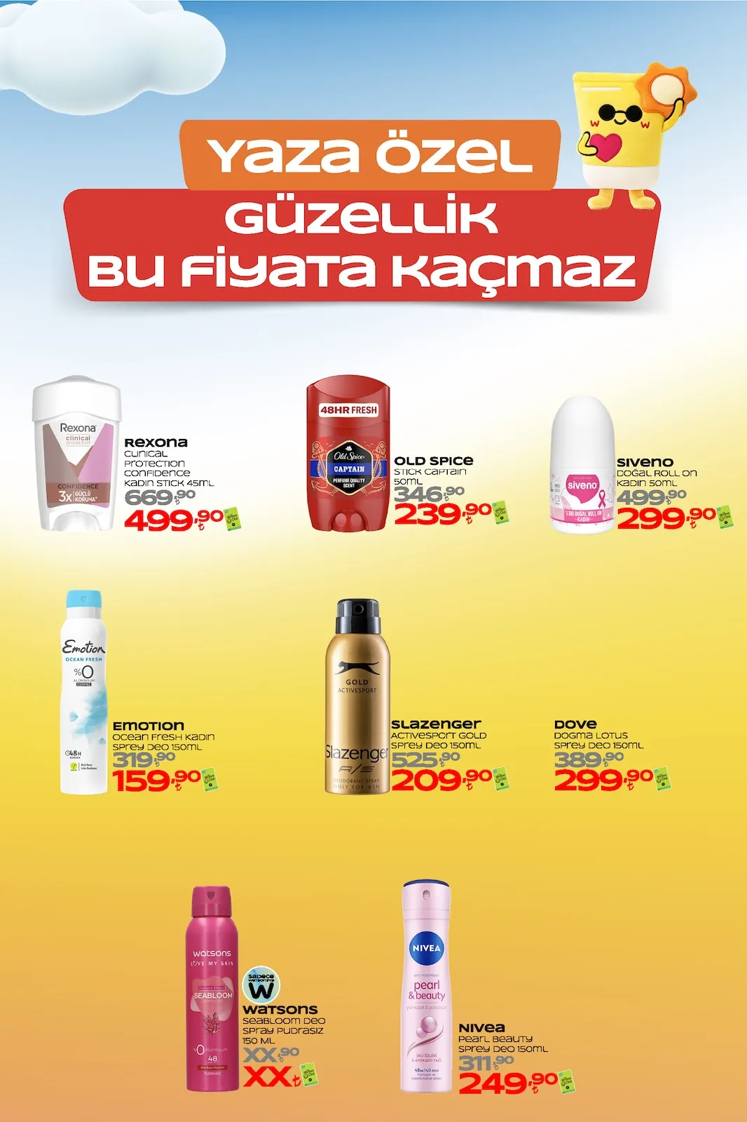 Watsons Watsons 1 Haziran 2026 Aktüel Kataloğu sayfa 12: Rexona Clinical Protection Confidence Kadın Stick 45Ml, Slazenger Activesport Gold Sprey Deo 150Ml