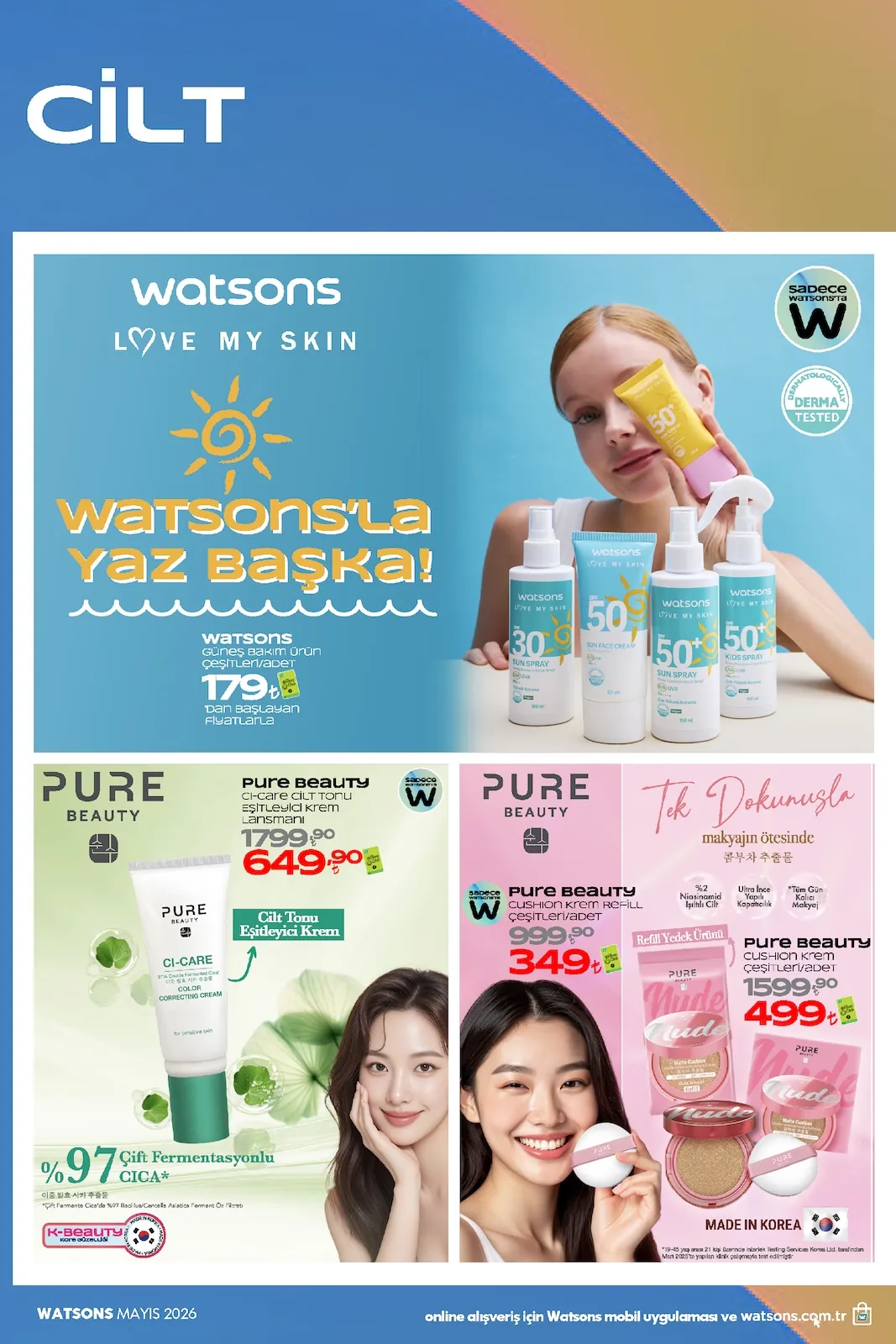Watsons Watsons 1 Haziran 2026 Aktüel Kataloğu sayfa 25: Pure Beauty Cilt Tonu Eşitleyici Krem 50Ml, Pure Beauty Cushion Krem Refill Ve Kılıf Seti