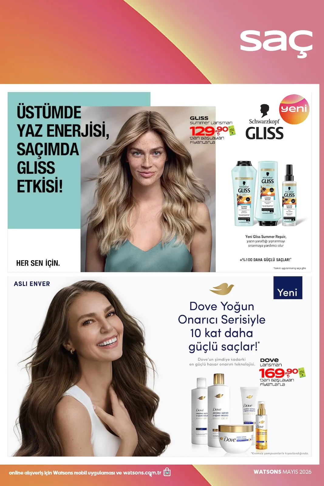 Watsons Watsons 1 Haziran 2026 Aktüel Kataloğu sayfa 36: Dove Yoğun Onarıcı Seri 500Ml, Gliss Summer Lüks