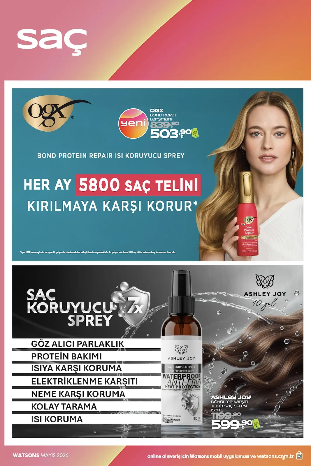 Watsons Watsons 1 Haziran 2026 Aktüel Kataloğu sayfa 37: Ogx Saç Bakım Sütü 185Ml, Ogx Bond Protein Repair Isı Koruyucu Sprey 185Ml