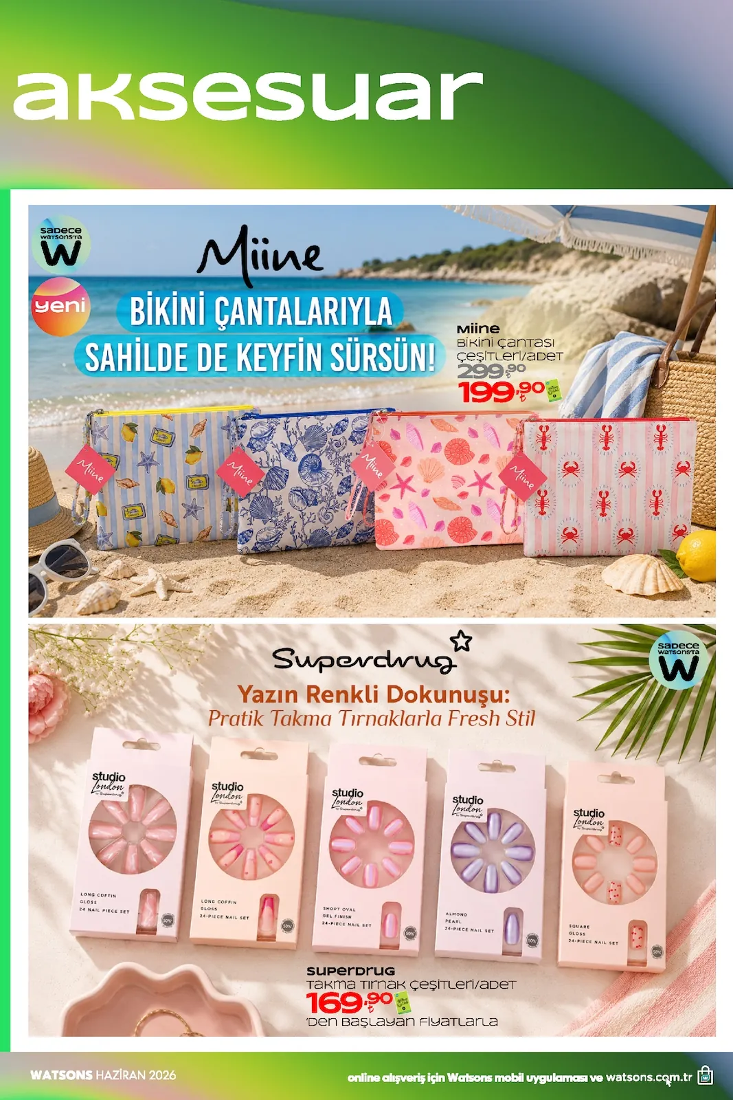 Watsons Watsons 1 Haziran 2026 Aktüel Kataloğu sayfa 49: Miine Bikini Çantası, Superdrug Takma Tırnak