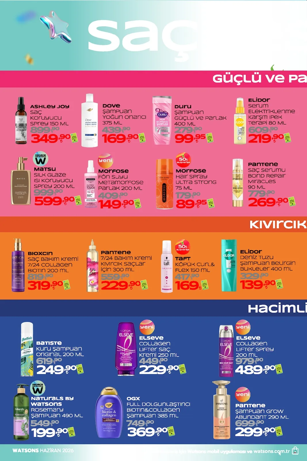 Watsons Watsons 1 Haziran 2026 Aktüel Kataloğu sayfa 8: Pantene Saç Serumu Bond Repair Miracles 90 Ml, Naturals By Watsons Rosemary Şampuan 490 Ml