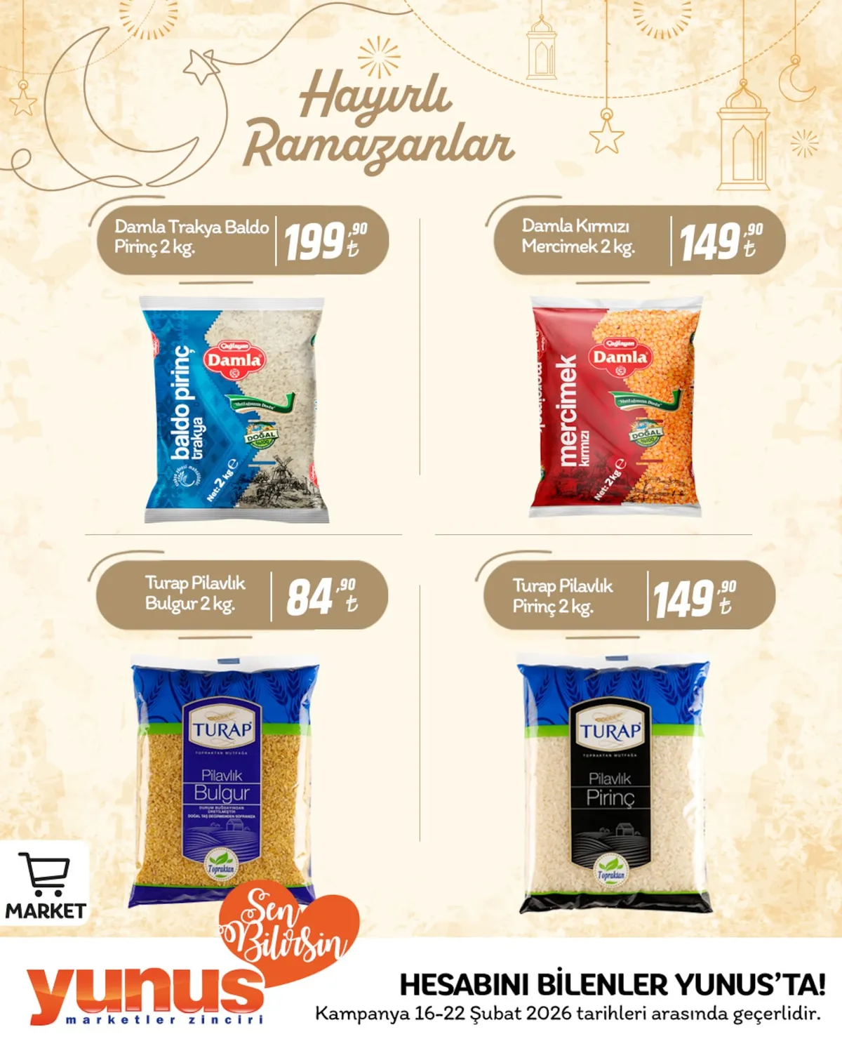 Yunus Yunus Market 16 Şubat 2026 Aktüel Kataloğu sayfa 7: Damla Trakya Baldo Pirinç 2 Kg., Turap Pilavlık Pirinç 2 Kg.