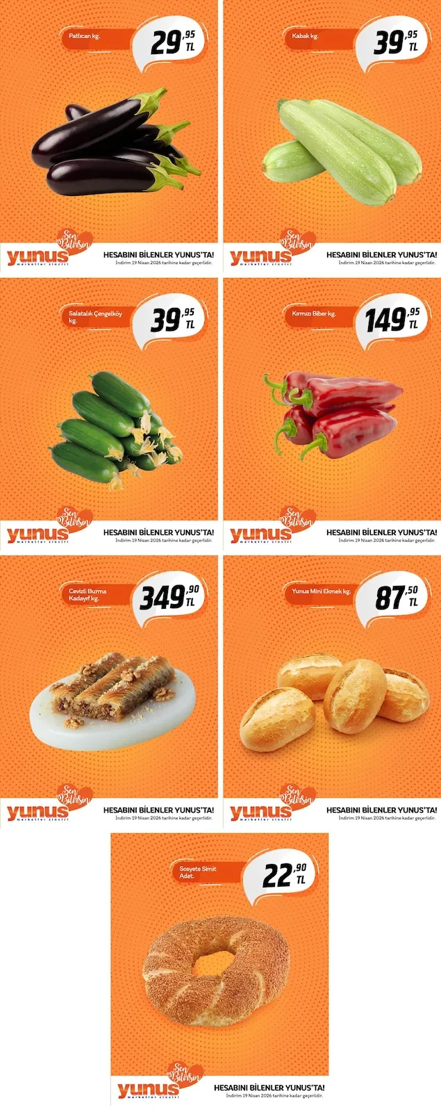 Yunus Yunus Market 17 Nisan 2026 Aktüel Kataloğu sayfa 1: Yunus Mini Ekmek Kg, Salatalık Çengelköy Kg