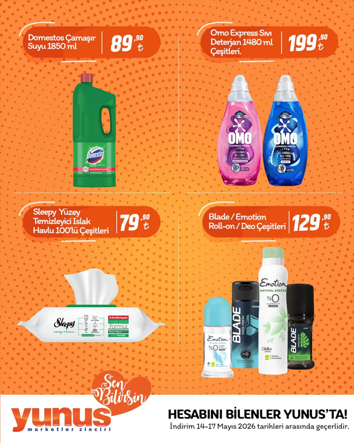 Yunus Yunus Market 14 Mayıs 2026 Aktüel Kataloğu sayfa 3: Omo Express Sıvı Deterjan 1480Ml
