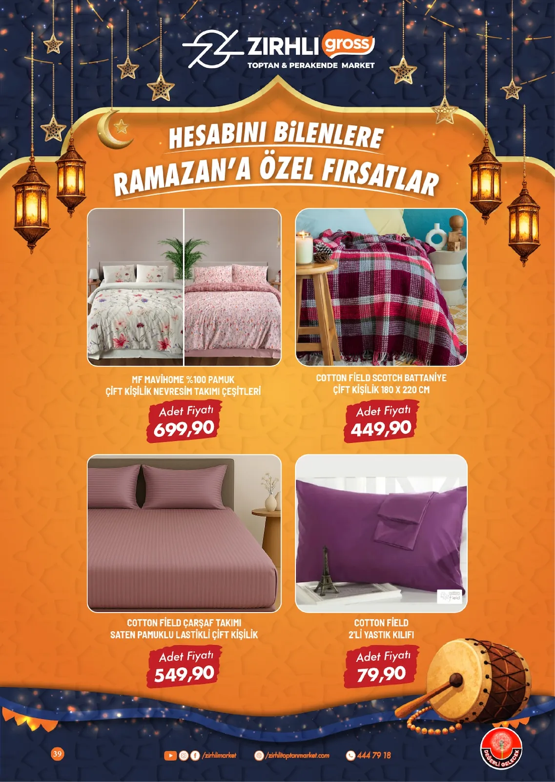Zırhlı Zırhlı Toptan Market 13 Şubat 2026 Aktüel Kataloğu sayfa 40: Cotton Field Scotch Battani̇Ye Çi̇Ft Ki̇Şi̇Li̇K 180 X 220 Cm, Mf Mavi̇Home %100 Pamuk Çi̇Ft Ki̇Şi̇Li̇K Nevresi̇M Takimi Çeşi̇Tleri̇