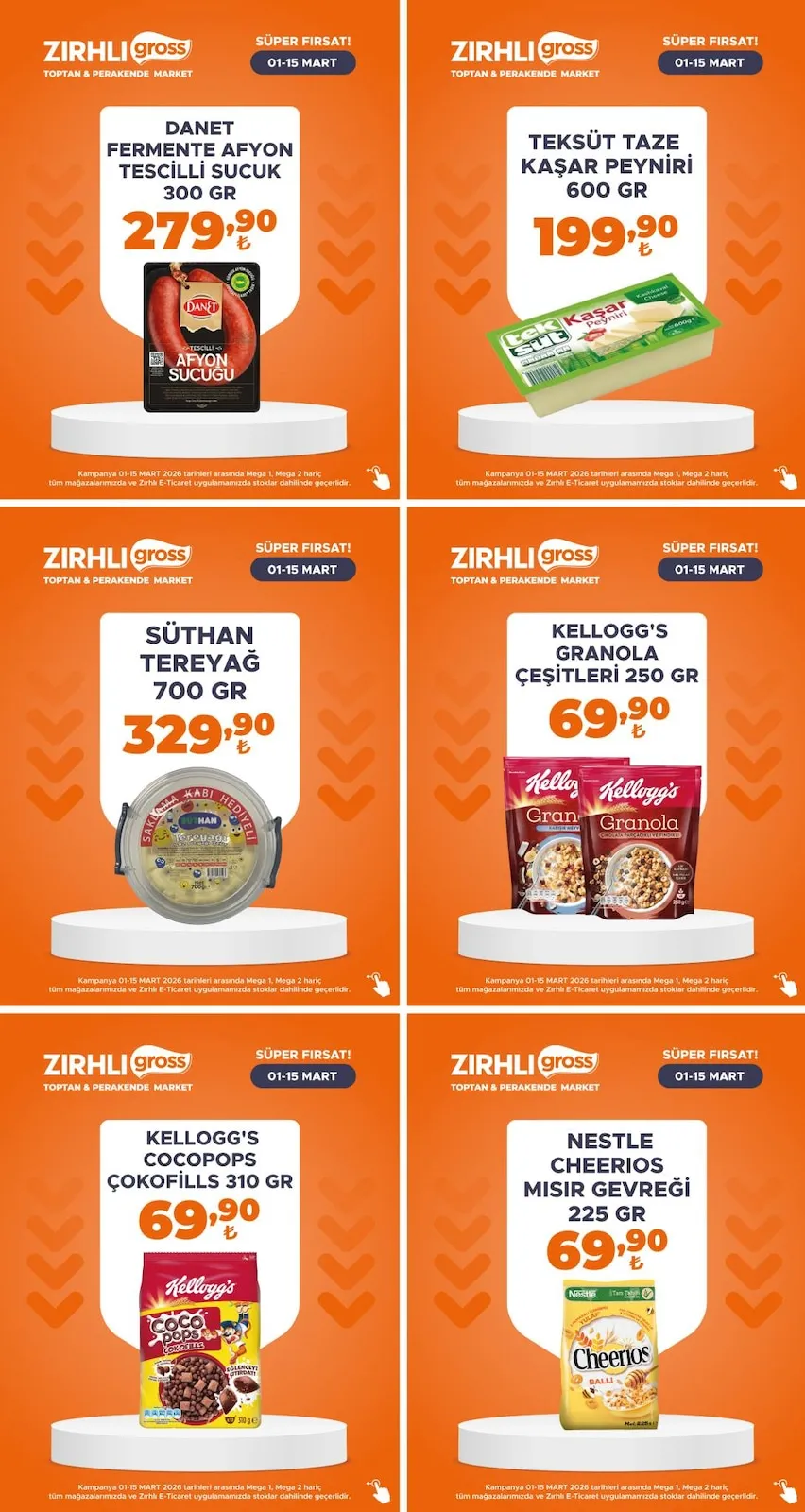 Zırhlı Zırhlı Toptan Market 1 Mart 2026 Aktüel Kataloğu sayfa 1: Nestle Cheerios Mısır Gevreği 225 Gr, Süthan Tereyağ 700 Gr