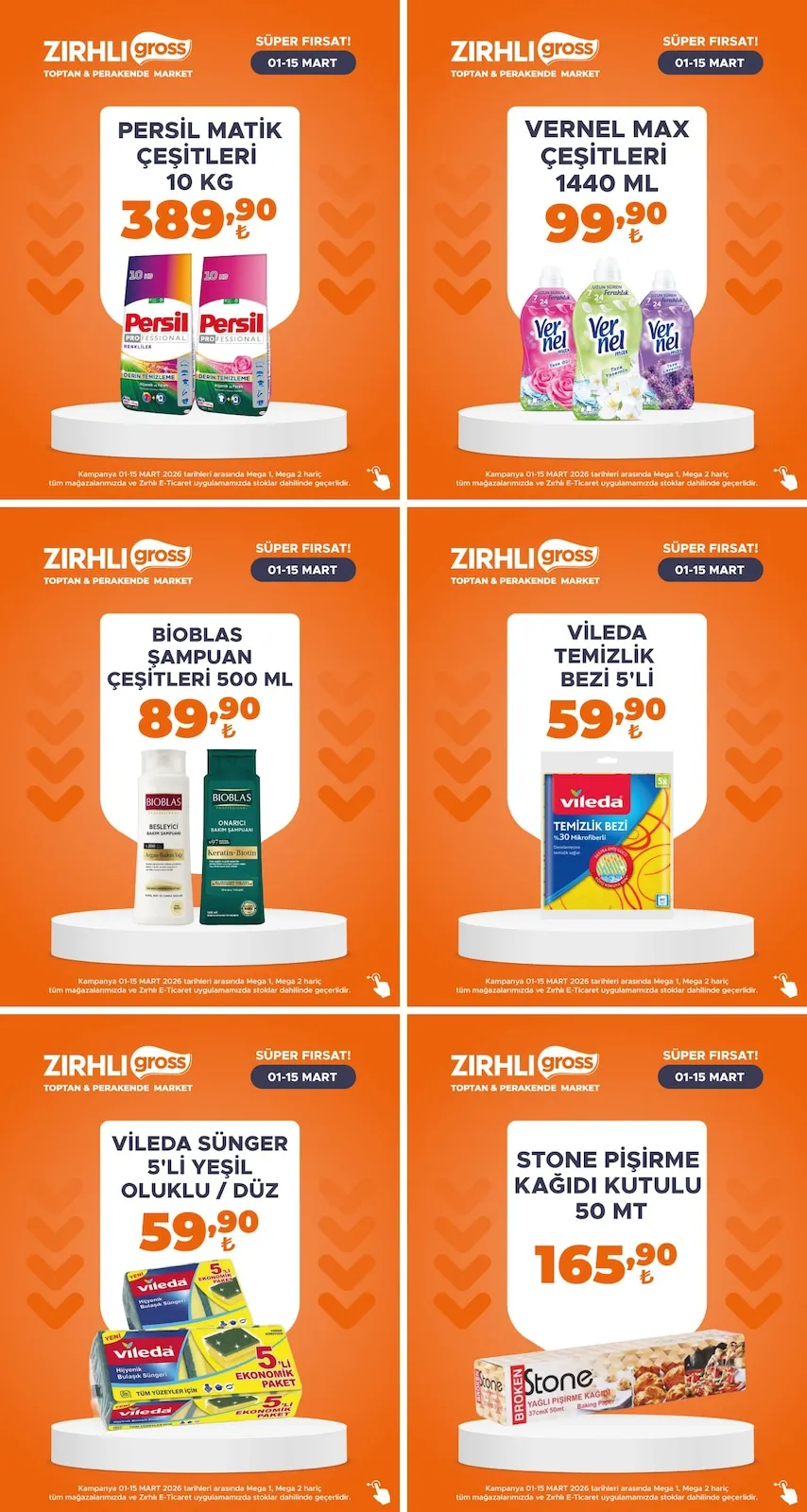 Zırhlı Zırhlı Toptan Market 1 Mart 2026 Aktüel Kataloğu sayfa 4: Vileda Temizlik Bezi 5'Li, Stone Pişirme Kağıdı Kutulu 50 Mt