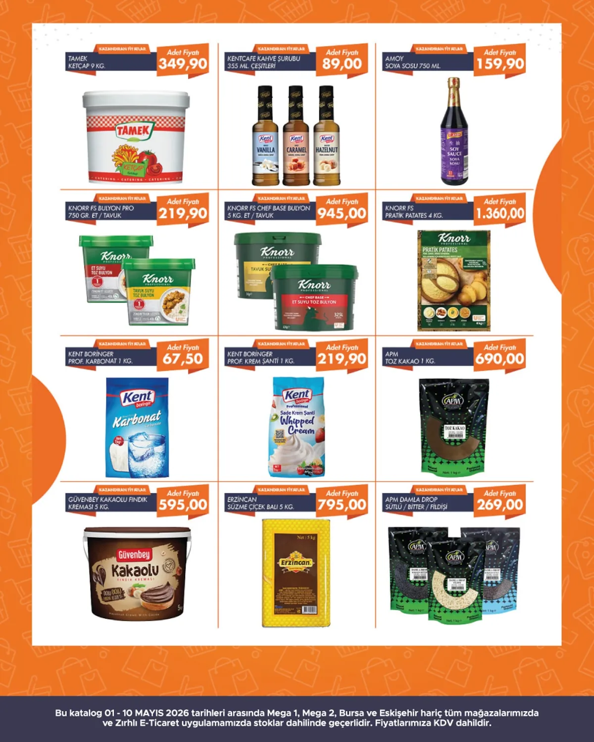 Zırhlı Zırhlı Toptan Market 1 Mayıs 2026 Aktüel Kataloğu sayfa 18: Kent Boring Prof. Krem Şanti 1 Kg., Knorr Fs Chef Base Bulyon 5 Kg. Et/Tavuk