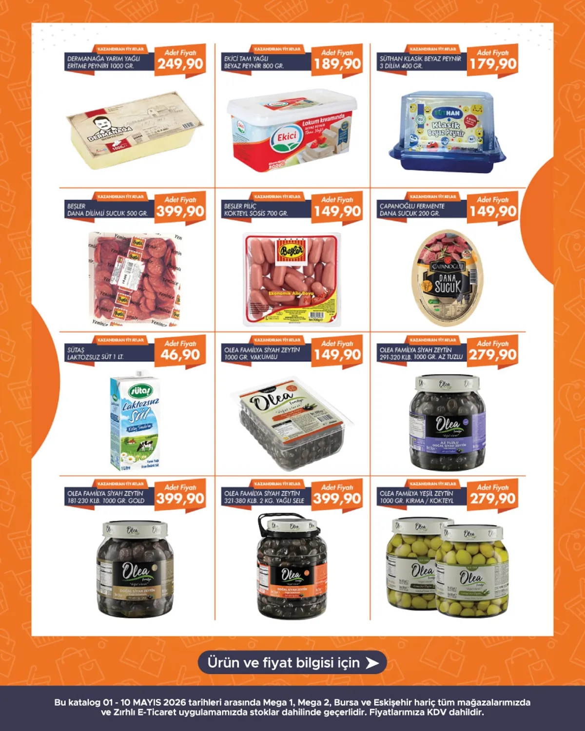 Zırhlı Zırhlı Toptan Market 1 Mayıs 2026 Aktüel Kataloğu sayfa 3: Beşler Piliç Kokteyl Sosis 700 Gr., Olea Aile Boyu Siyah Zeytin 1000 Gr. Vakumlu