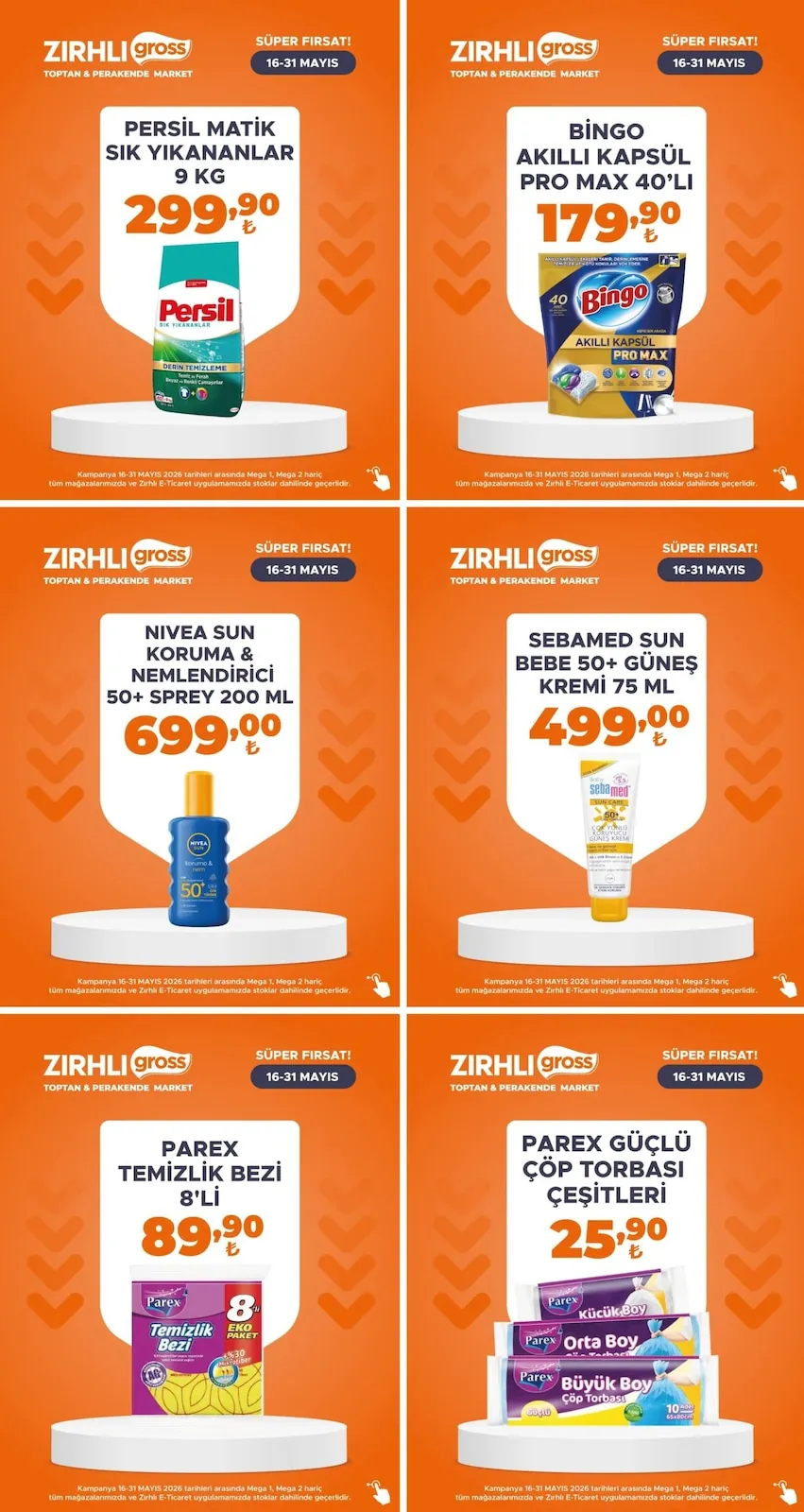 Zırhlı Zırhlı Toptan Market 16 Mayıs 2026 Aktüel Kataloğu sayfa 2: Nivea Sun Koruma & Nemlendirici 50+ Sprey 200 Ml, Sebamed Bebek 50+ Güneş Kremi 75 Ml