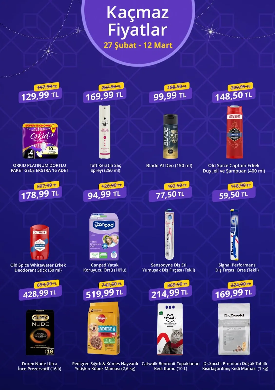 getirbüyük getirbüyük 27 Şubat 2026 Aktüel Kataloğu sayfa 7: Orkid Platinum Dortlu Paket Gece Ekstra 16 Adet, Taft Keratin Saç Spreyi 250 Ml