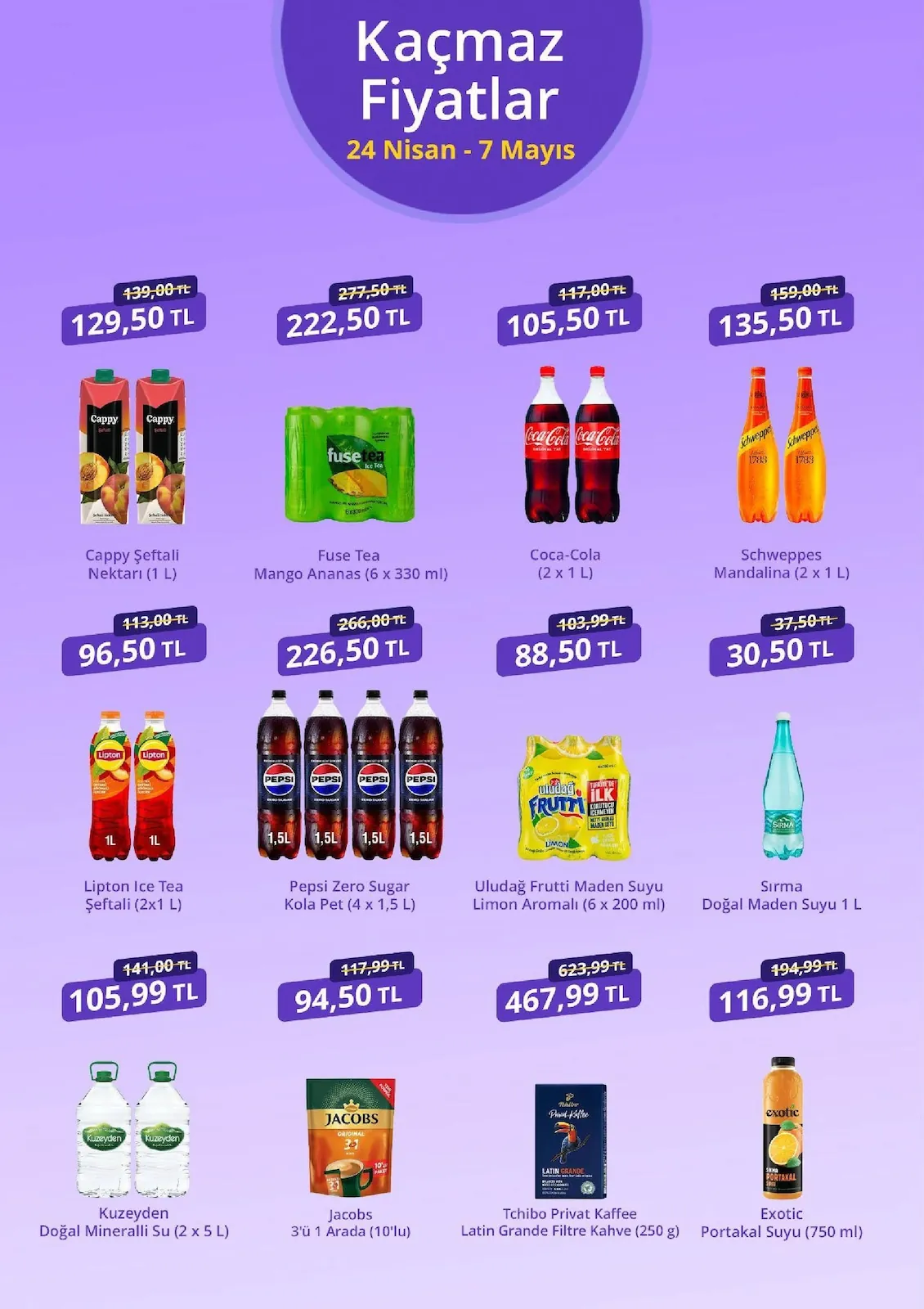 getirbüyük getirbüyük 24 Nisan 2026 Aktüel Kataloğu sayfa 7: Uludağ Frutti Maden Suyu Limon Aromalı (6 X 200 Ml), Lipton Ice Tea Şeftali (2 X 1 L)