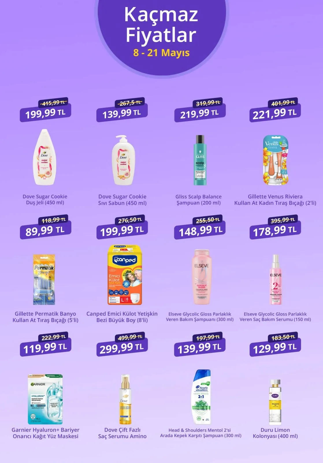 getirbüyük getirbüyük 8 Mayıs 2026 Aktüel Kataloğu sayfa 6: Gillette Permatik Banyo Kullan At Tıraş Bıçağı (5'Li), Gliss Scalp Balance Şampuan (200 Ml)