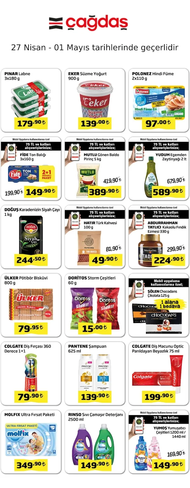 Çağdaş Çağdaş Market 27 Nisan 2026 Aktüel Kataloğu sayfa 1: Ülker Pötibör Bisküvi 800 G, Doritos Storm Çeşitleri 60 G