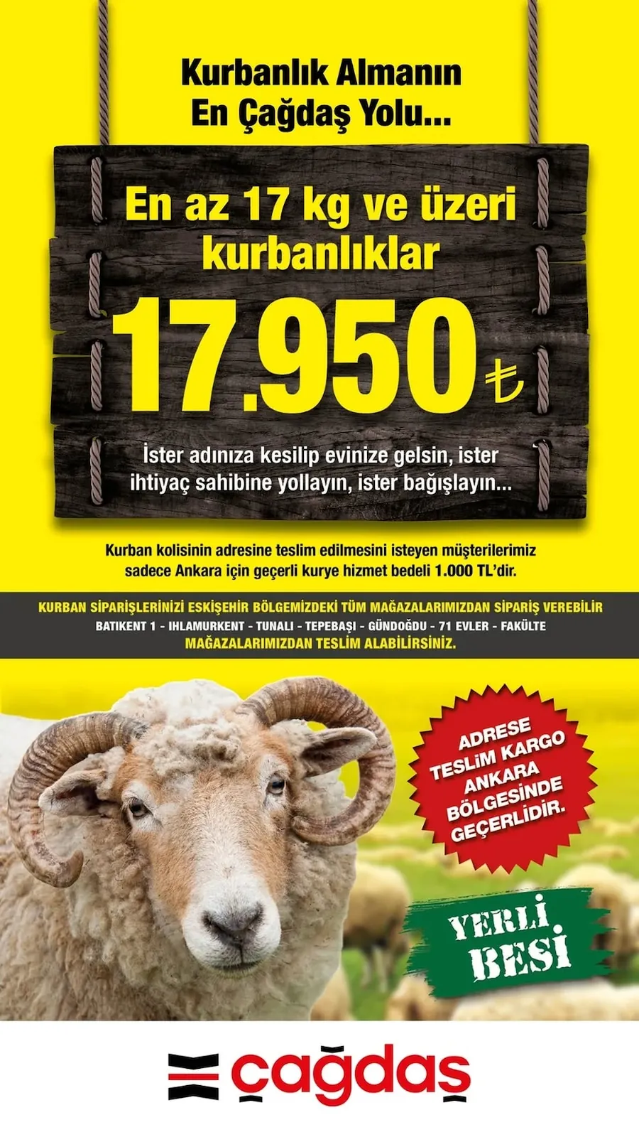 Çağdaş Çağdaş Market 7 Mayıs 2026 Aktüel Kataloğu sayfa 1: Kurbanlık Koyun 17.5 Kg Ve Üzeri