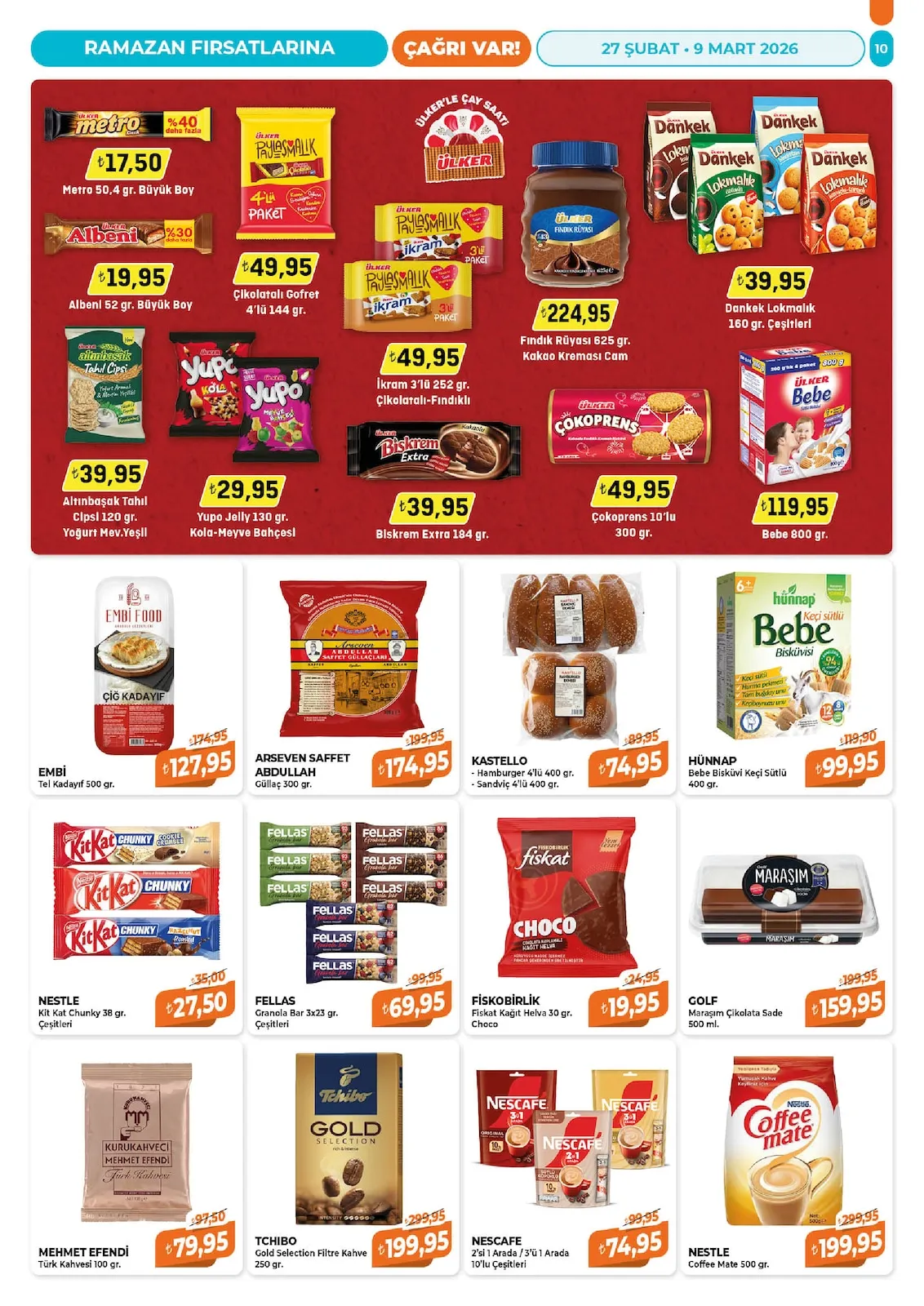 Çağrı Çağrı Market 27 Şubat 2026 Aktüel Kataloğu sayfa 10: Hünnap Bebe Bisküvi Keçi Sütlü 400 Gr., Fiskobirlik Fıskat Kağıt Helva 30 Gr. Choco
