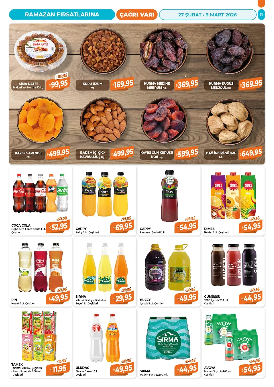 Çağrı Çağrı Market 27 Şubat 2026 Aktüel Kataloğu sayfa 11: Cappy Ramazan Şerbeti 1 Lt., Dimes Nektar 1 Lt. Çeşitleri