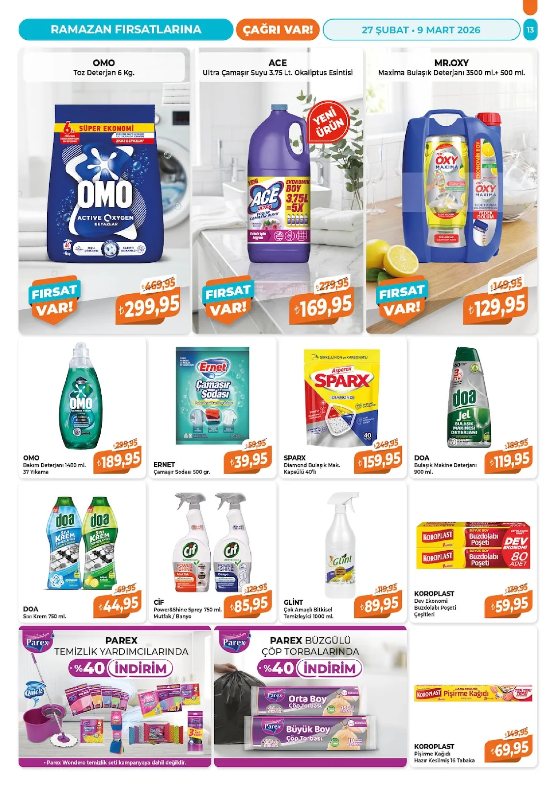 Çağrı Çağrı Market 27 Şubat 2026 Aktüel Kataloğu sayfa 13: Ernet Çamaşır Sodası 500 Gr., Glint Çok Amaçlı Bitkisel Temizleyici 1000 Ml.