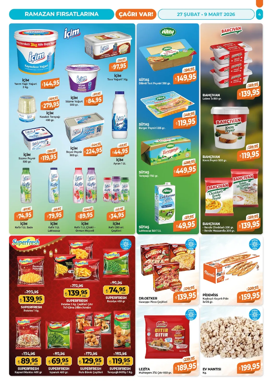 Çağrı Çağrı Market 27 Şubat 2026 Aktüel Kataloğu sayfa 4: Dr. Oetker Giuseppe Pizza Çeşitleri, Sütaş Dilimli Tost Peyniri 350 Gr.