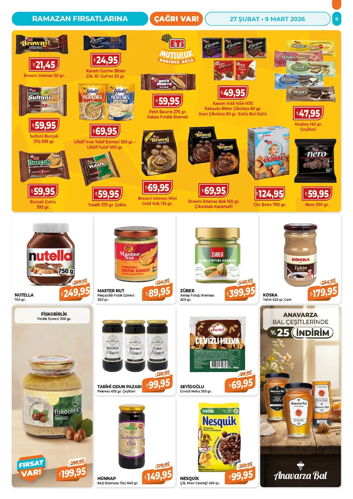 Çağrı Çağrı Market 27 Şubat 2026 Aktüel Kataloğu sayfa 9: Nutella 750 Gr, Koska Tahin 620 Gr Cam