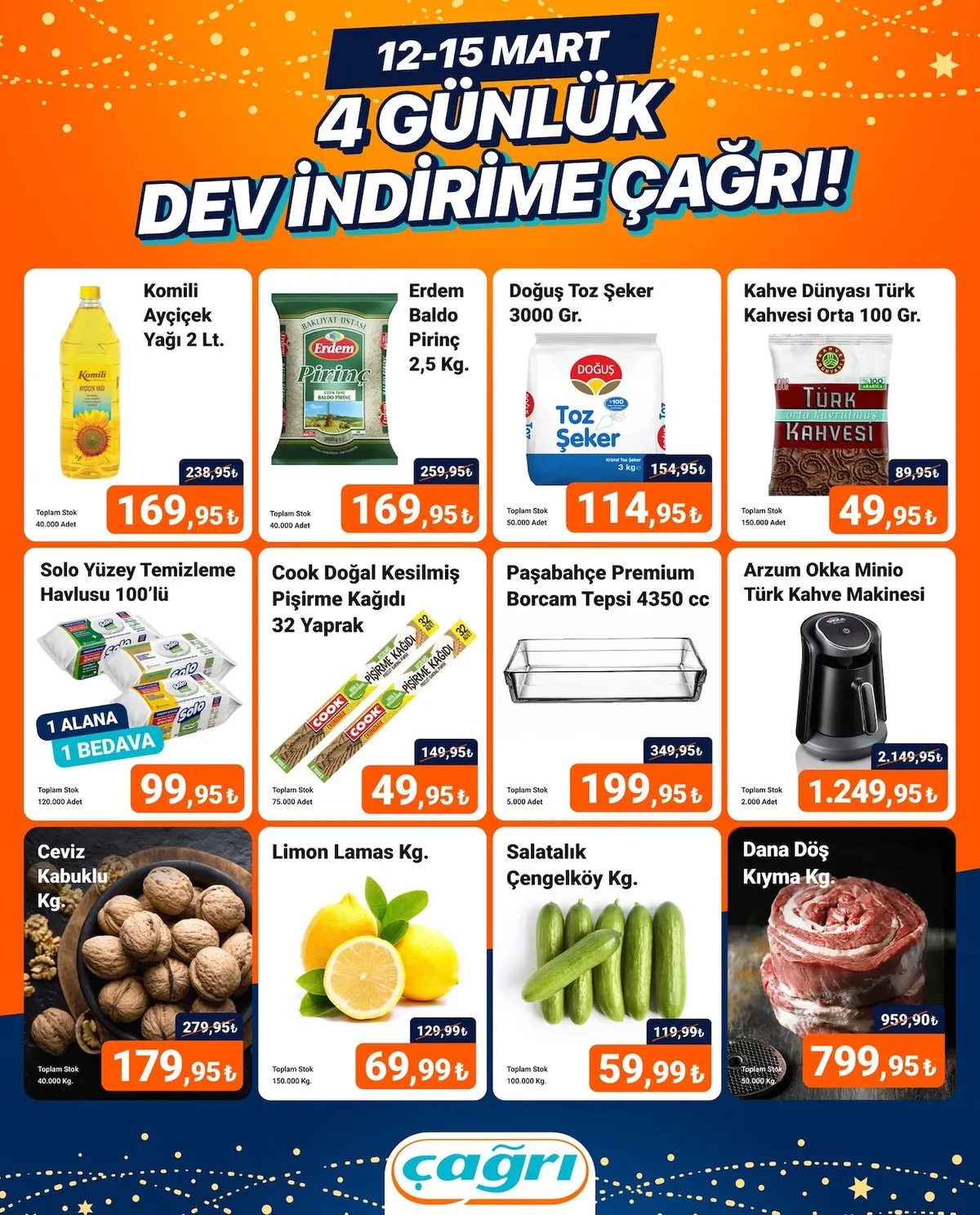 Çağrı Çağrı Market 12 Mart 2026 Aktüel Kataloğu sayfa 1: Limon Lamas Kg, Erdem Baldo Pirinç 2,5 Kg