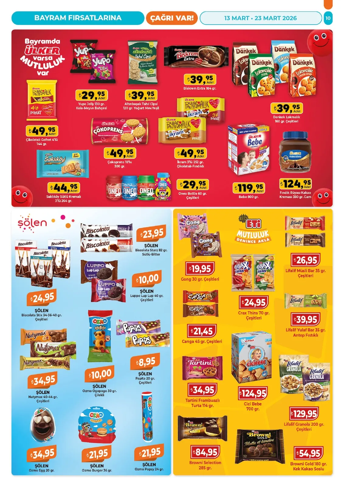 Çağrı Çağrı Market 13 Mart 2026 Aktüel Kataloğu sayfa 10: Ülker Bebe 800 Gr, Crax Thins 70 Gr Çeşitleri