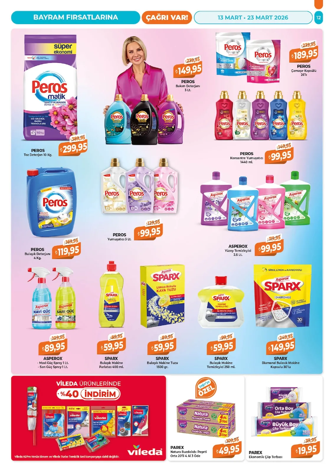 Çağrı Çağrı Market 13 Mart 2026 Aktüel Kataloğu sayfa 12: Sparx Diamond Bulaşık Makine Kapsulu 30'Lu, Parex Ekonomik Çöp Torbası