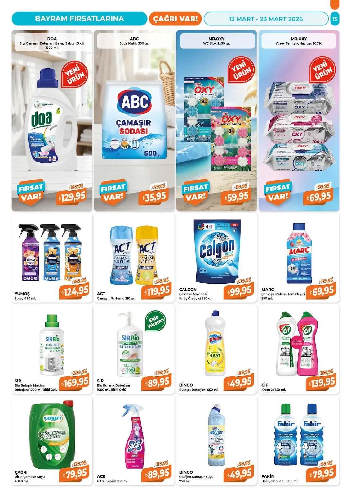 Çağrı Çağrı Market 13 Mart 2026 Aktüel Kataloğu sayfa 13: Calgon Çamaşır Makinesi Kireç Önleyici 250 Gr., Act Çamaşır Parfümü 210 Gr.