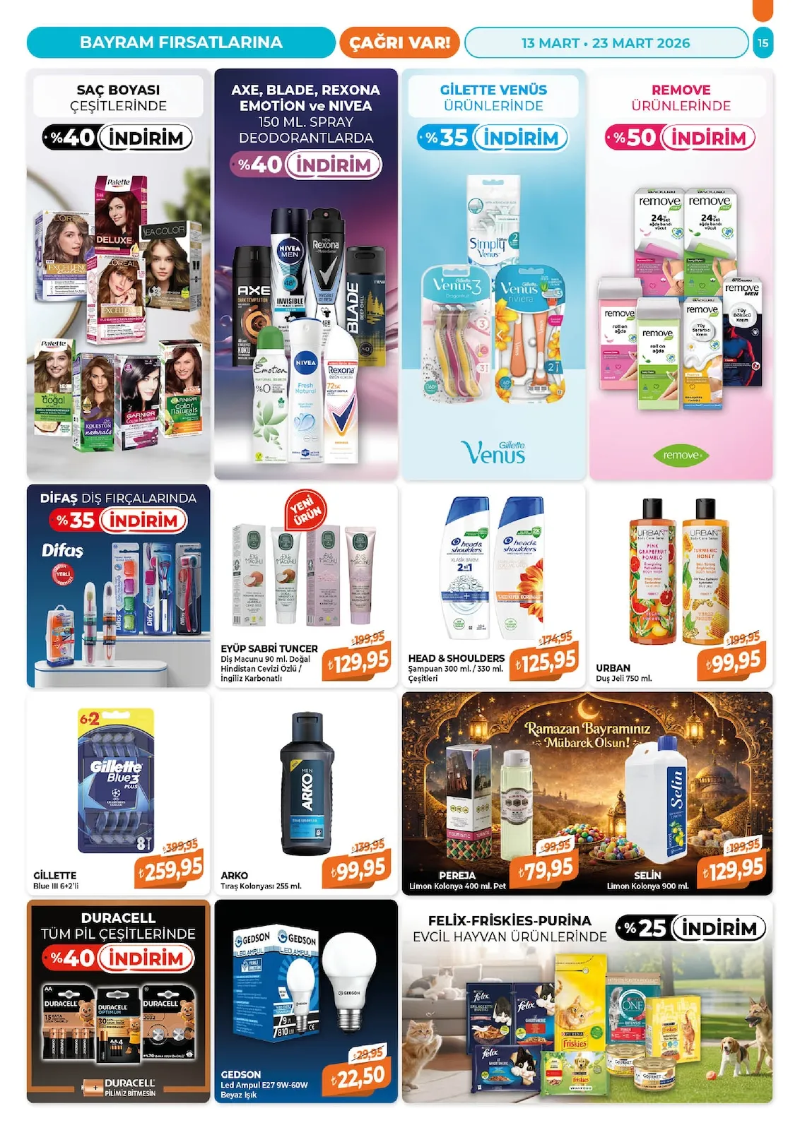 Çağrı Çağrı Market 13 Mart 2026 Aktüel Kataloğu sayfa 15: Urban Duş Jeli 750 Ml., Gillette Blue Iıı 6+2'Li