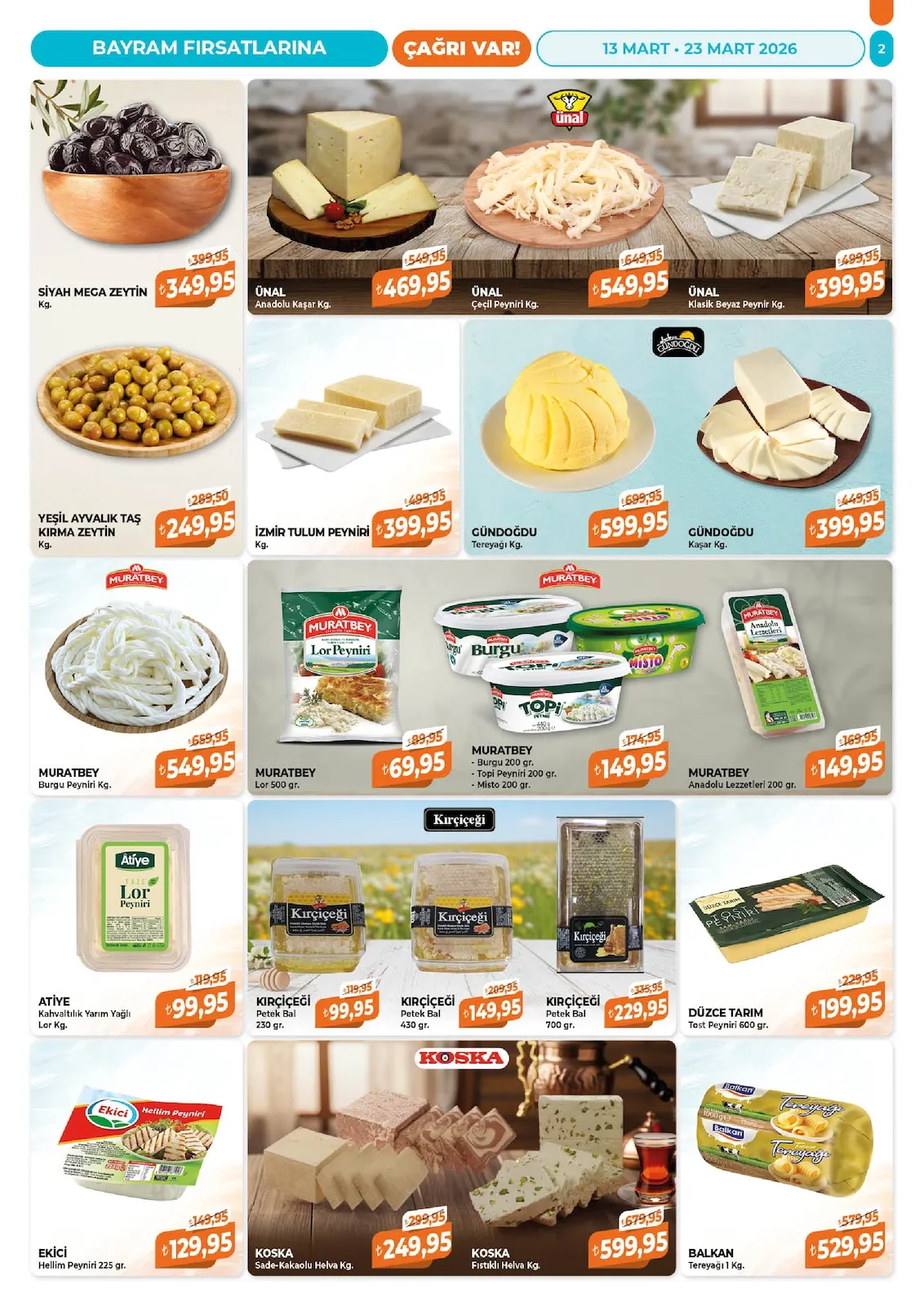 Çağrı Çağrı Market 13 Mart 2026 Aktüel Kataloğu sayfa 2: Muratbey Burgu 200 Gr., Muratbey Lor 500 Gr.
