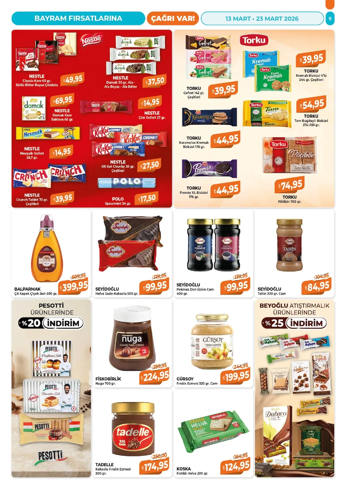 Çağrı Çağrı Market 13 Mart 2026 Aktüel Kataloğu sayfa 9: Balparmak Çıt Kapak Çiçek Balı 600 Gr., Seyidoğlu Pekmez Dut-Üzüm Cam 400 Gr.