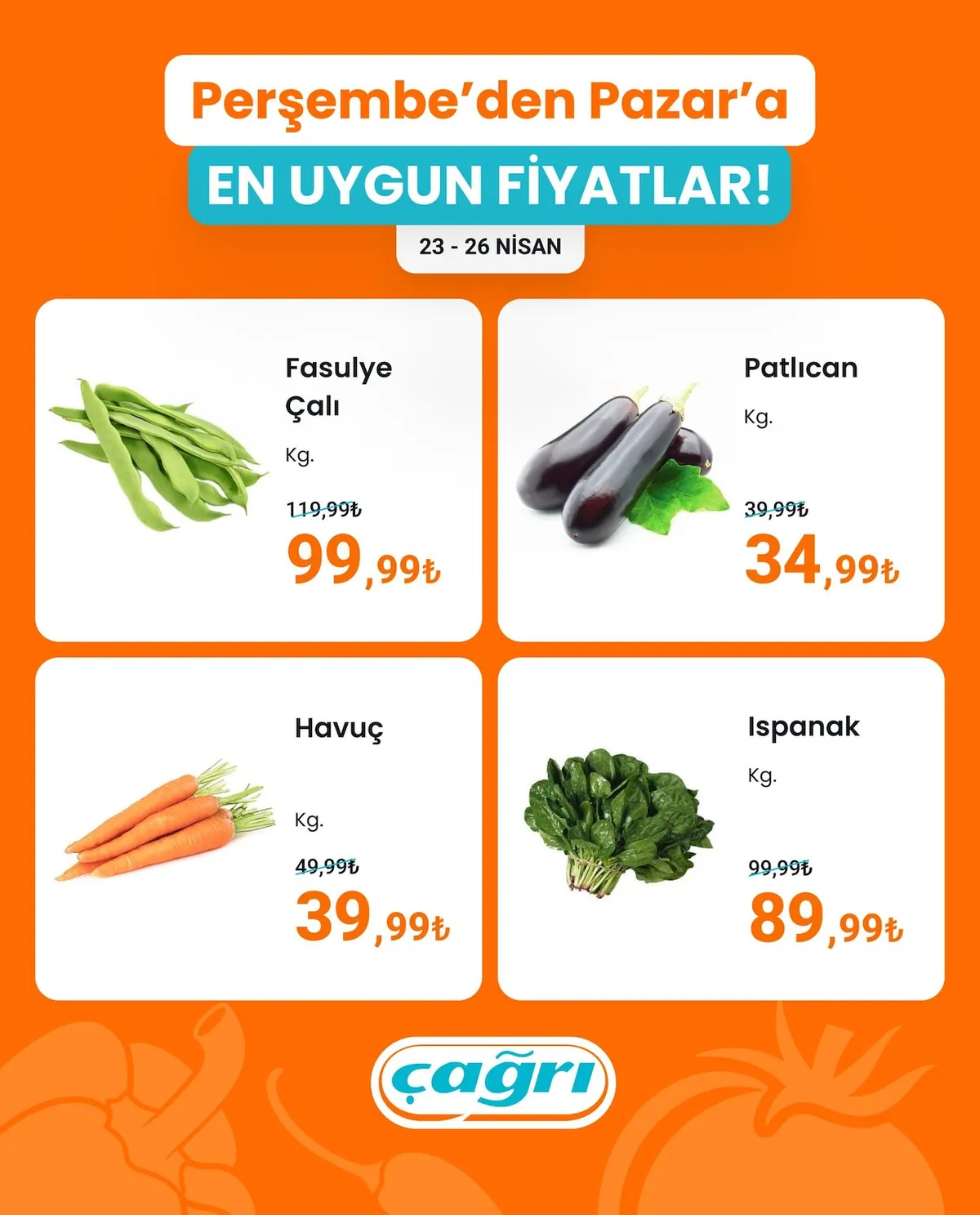 Çağrı Çağrı Market 23 Nisan 2026 Aktüel Kataloğu sayfa 3: Ispanak Kg., Havuç Kg.
