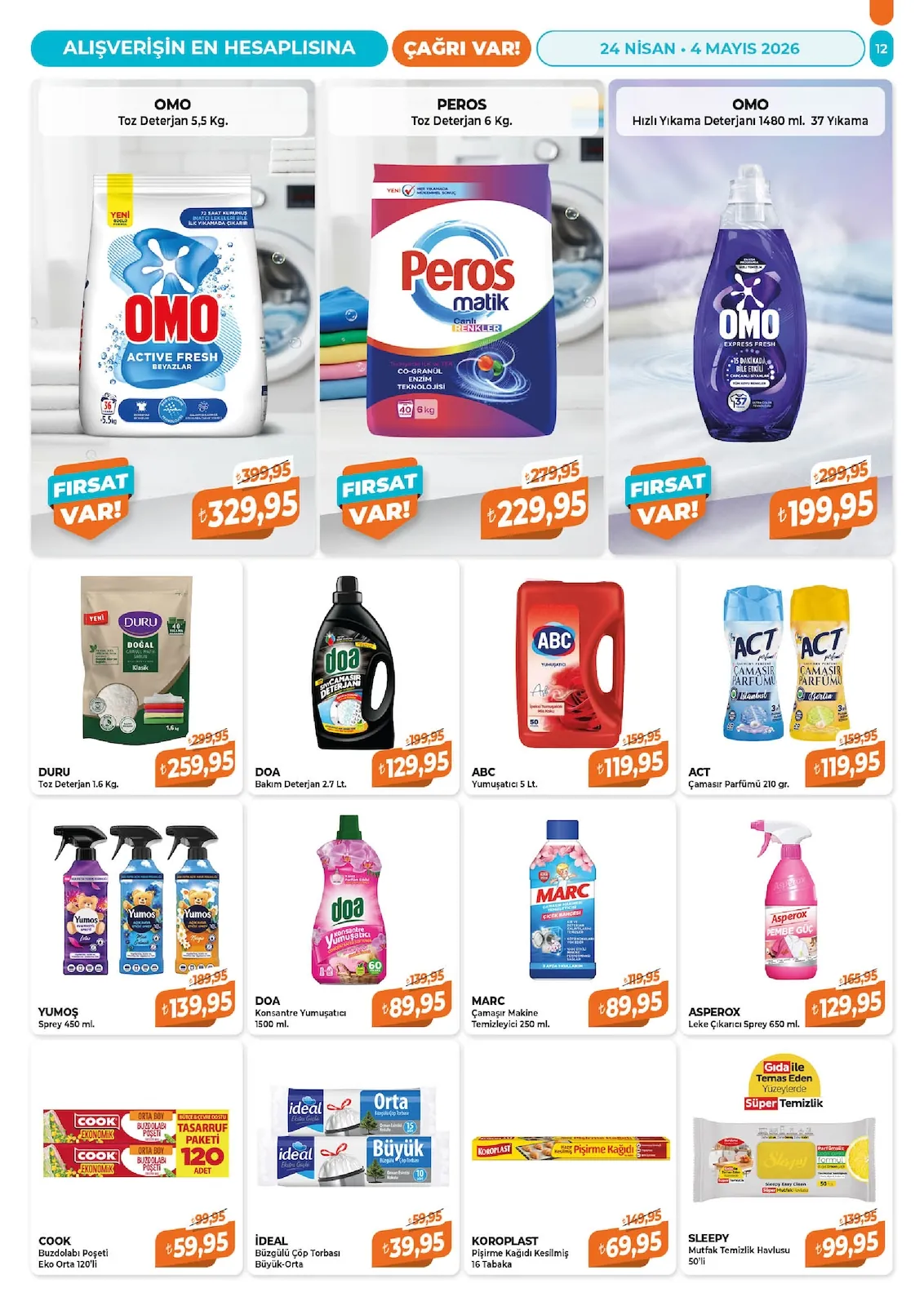 Çağrı Çağrı Market 24 Nisan 2026 Aktüel Kataloğu sayfa 12: Abc Yumuşatici 5 Lt., Marc Çamaşir Makine Temizleyici 250 Ml.